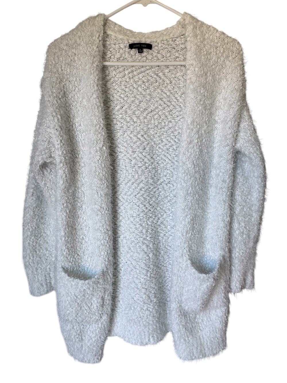Love Tree Women's S White Fuzzy Open-Front Beach Cardigan Sweater MINTY